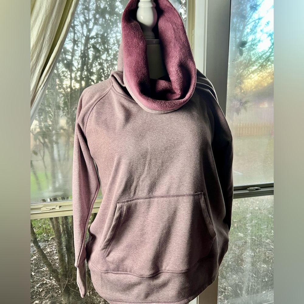 RBX 1X Plum Cowl Neck Hoodie Fleece Lined Athleisure Pullover Super Soft Lounge